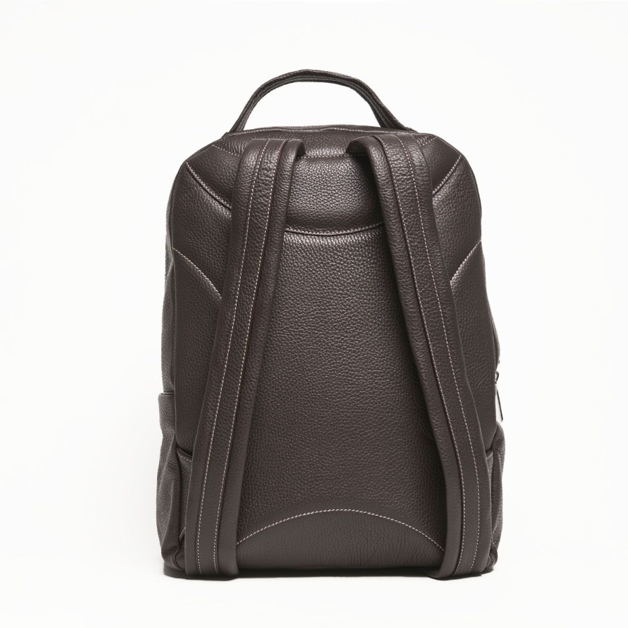 Wholesale E.Marinella Backpack In Dark Brown Leather With Reinforced Back Panel