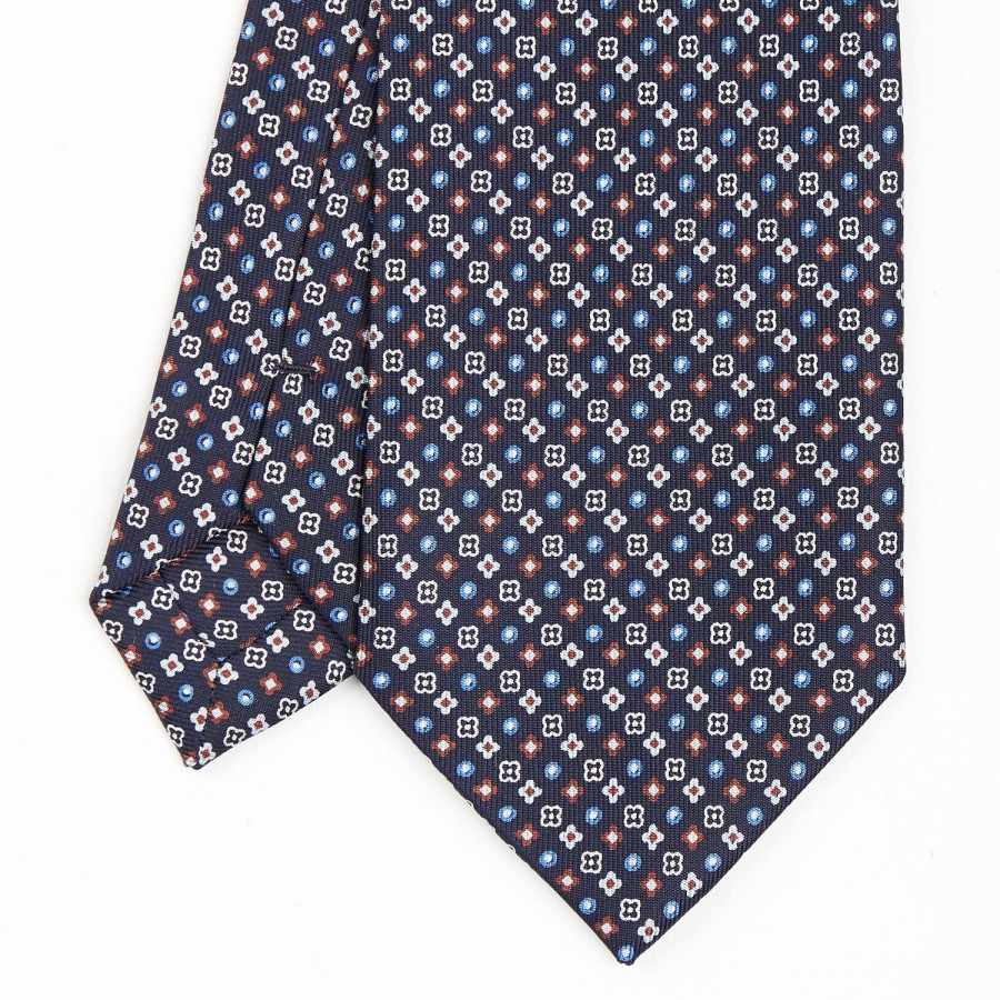 Wholesale E.Marinella Dark Blue Sartorial Classic Silk Tie - Small Flower Designs