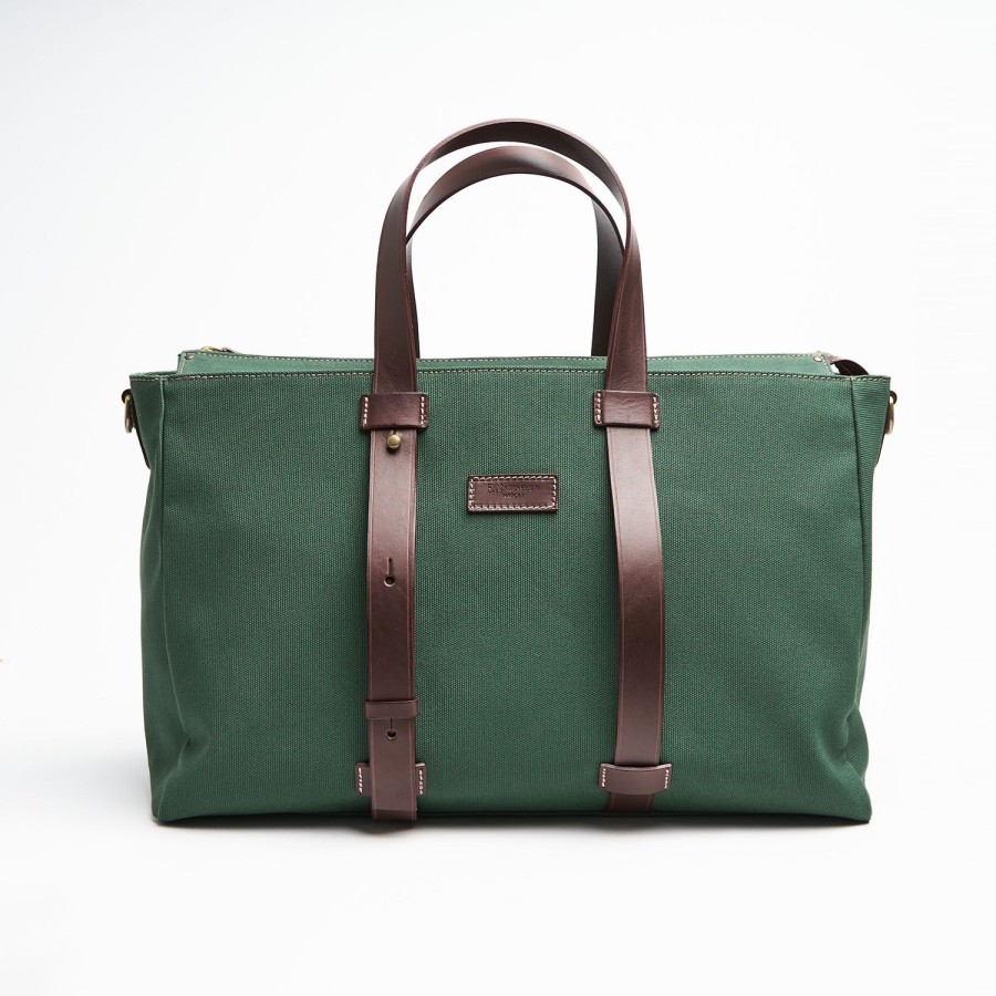 Wholesale E.Marinella Dark Green Canvas Weekend Bag With Leather Trim