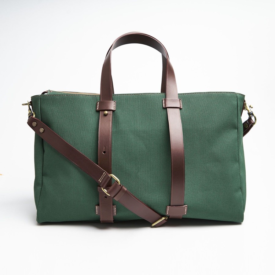 Wholesale E.Marinella Dark Green Canvas Weekend Bag With Leather Trim