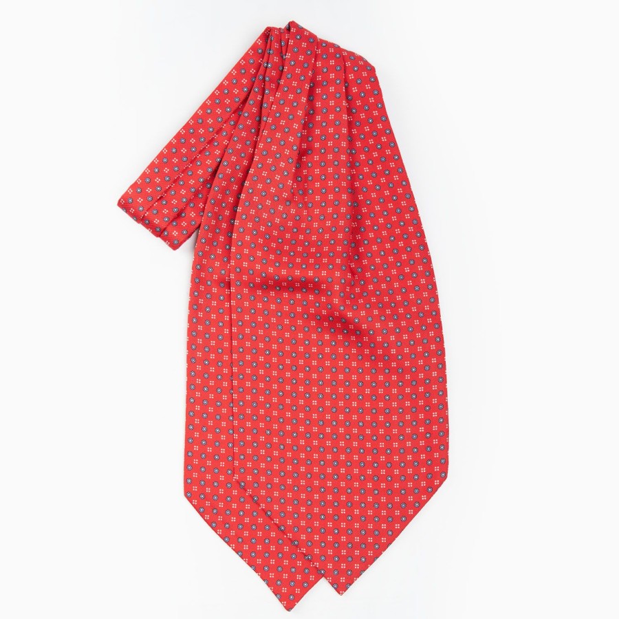 Clearance E.Marinella Red Silk Ascot Tie - Small Flower Designs