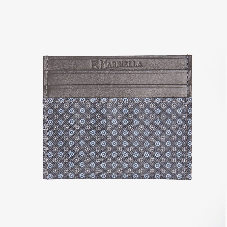 Online E.Marinella Dark Grey Leather And Silk Credit Card Holder