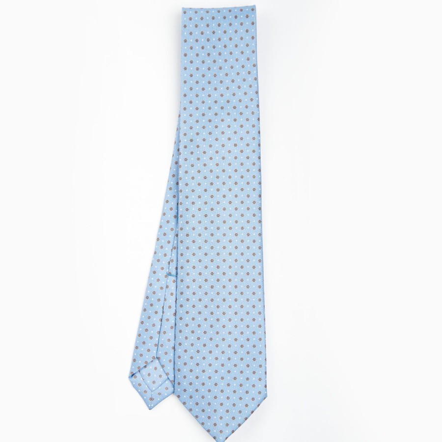 Best E.Marinella Light Blue 5 Fold Sartorial Silk Tie - Small Flower Pattern