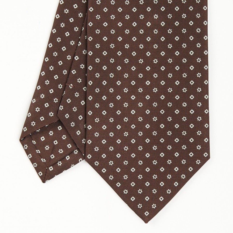 Wholesale E.Marinella Dark Brown Sartorial Classic Tie - Small Flower Pattern