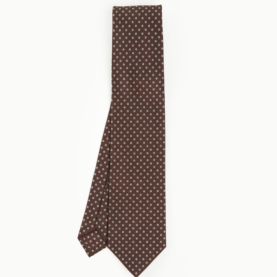 Wholesale E.Marinella Dark Brown Sartorial Classic Tie - Small Flower Pattern