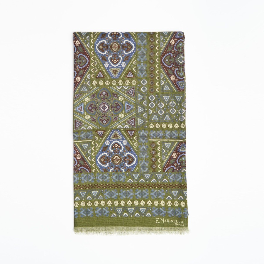 Clearance E.Marinella Olive Green Tubolar Scarf In Wool And Silk