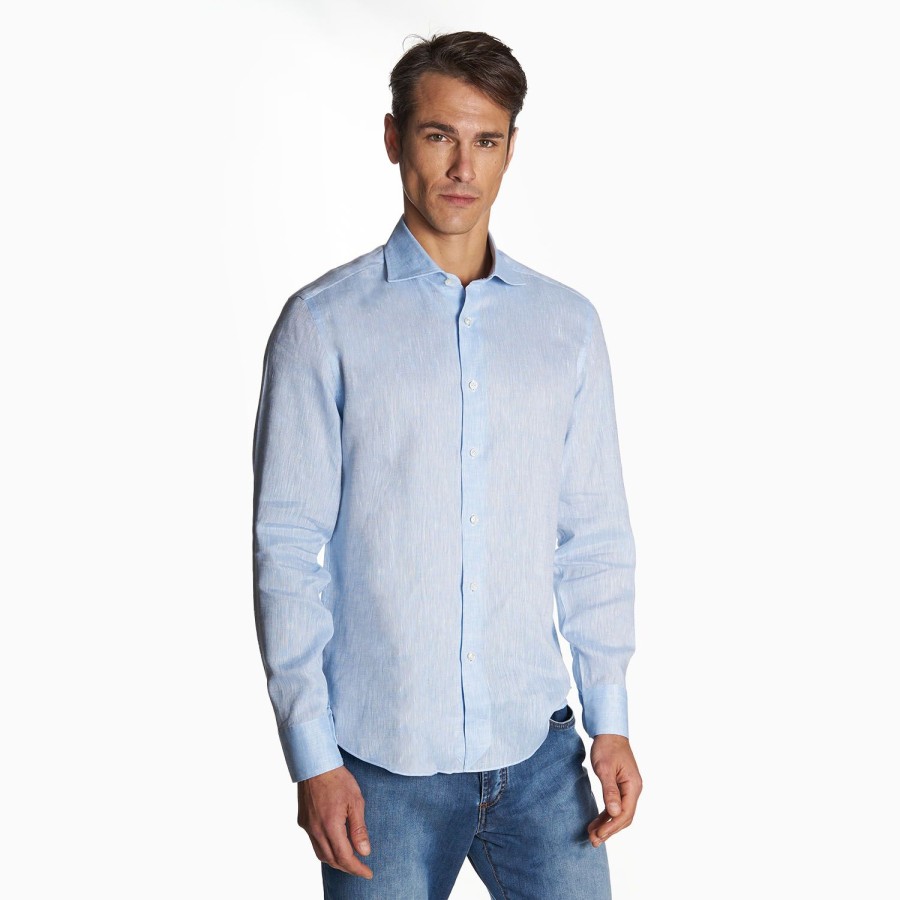 New E.Marinella Light Blue Linen Shirt