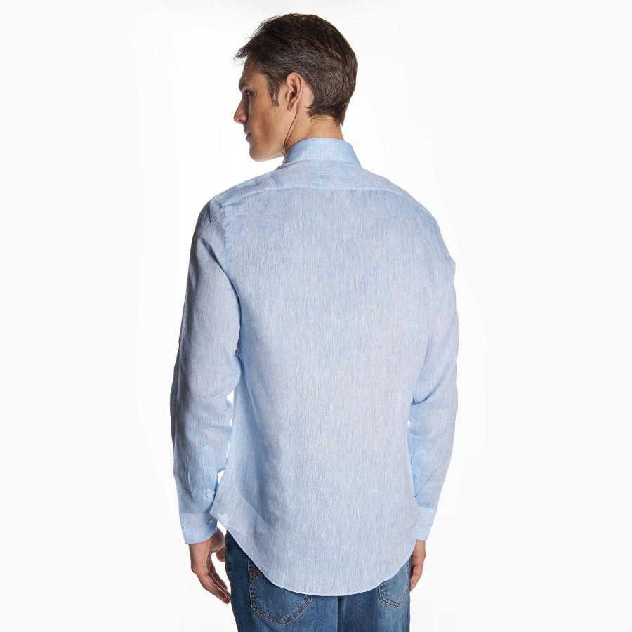 New E.Marinella Light Blue Linen Shirt