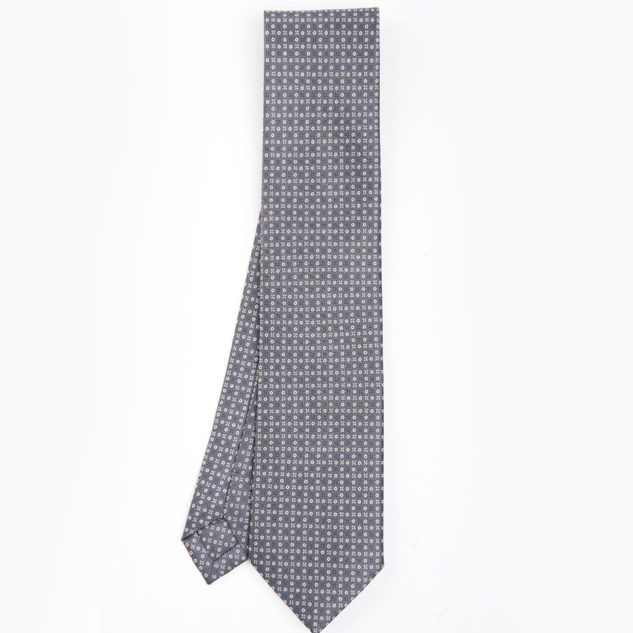 Online E.Marinella Dark Grey Sartorial Classic Silk Tie - Small Flower Designs