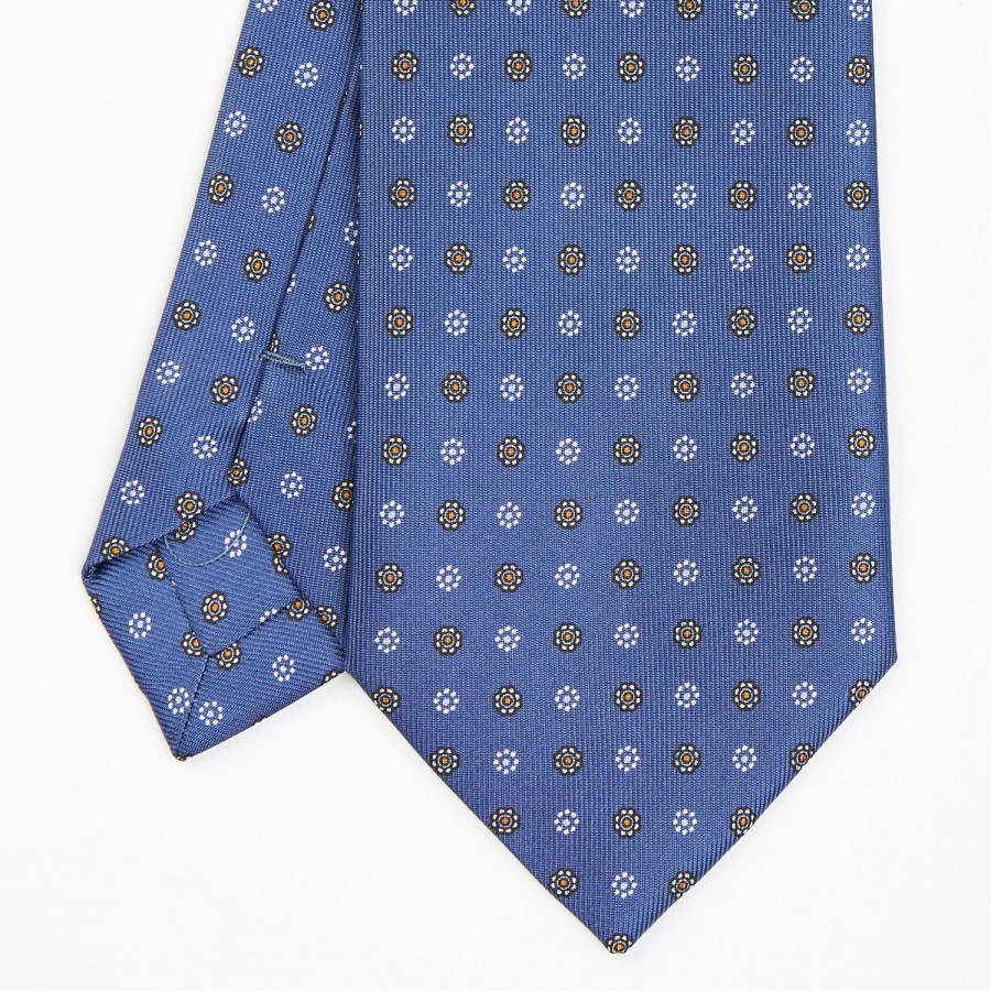 Online E.Marinella Dark Blue Sartorial Classic Silk Tie - Small Flower Pattern