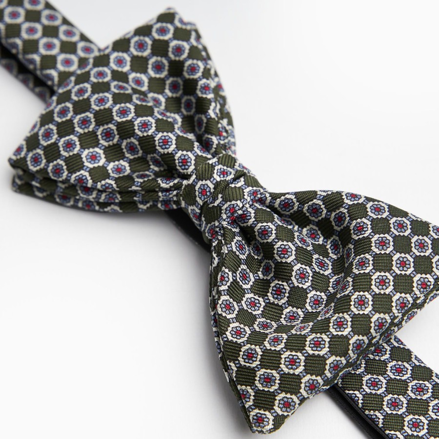 Hot E.Marinella Dark Green Pre-Knotted Bowtie Small Flower Pattern