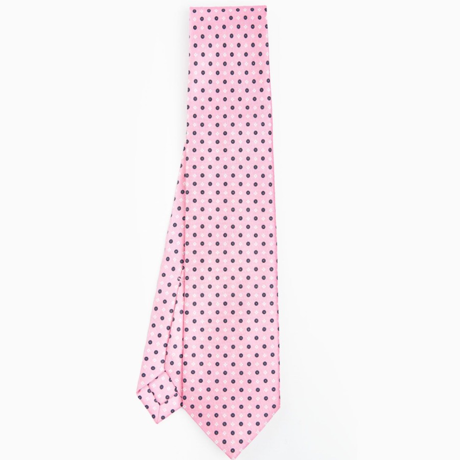 Wholesale E.Marinella Pink 5 Fold Sartorial Silk Tie - Small Flower Pattern