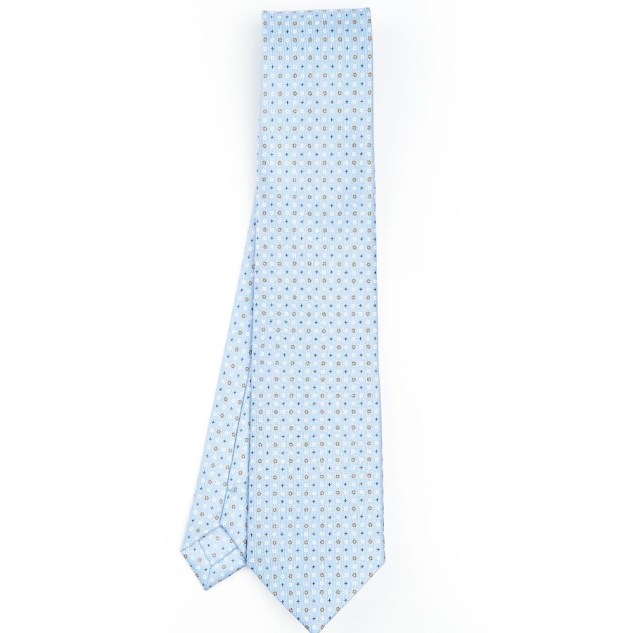 Best E.Marinella Light Blue Sartorial Classic Silk Tie - Small Flower Designs