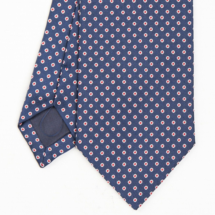 Hot E.Marinella Dark Blue Sartorial Jacquard Silk Tie - Small Geometric Designs