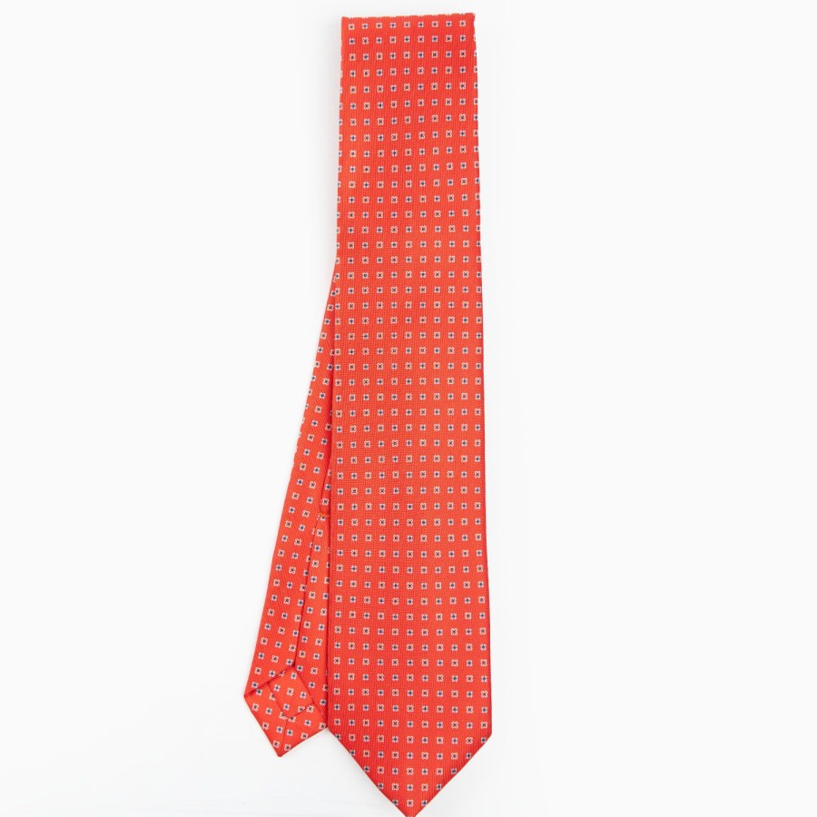 Wholesale E.Marinella Orange 9 Fold Sartorial Silk Tie Small Flower Pattern