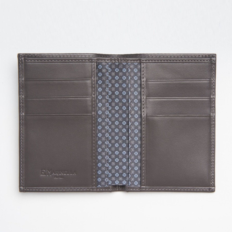 Best E.Marinella Dark Grey Vertical Wallet In Silk And Leather