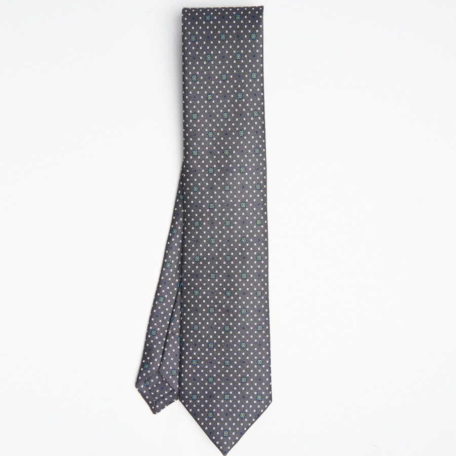 Best E.Marinella Dark Grey Sartorial Classic Silk Tie Small Flower Pattern