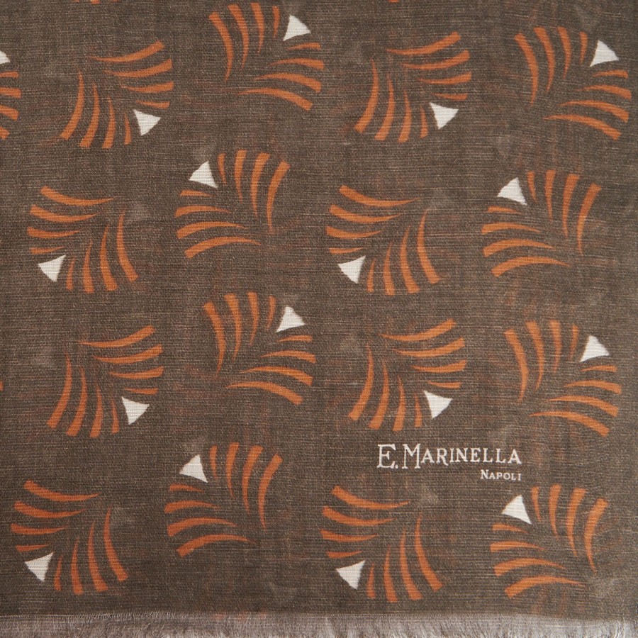 Hot E.Marinella Light Brbown Cotton And Linen Scarf - Orange Fans