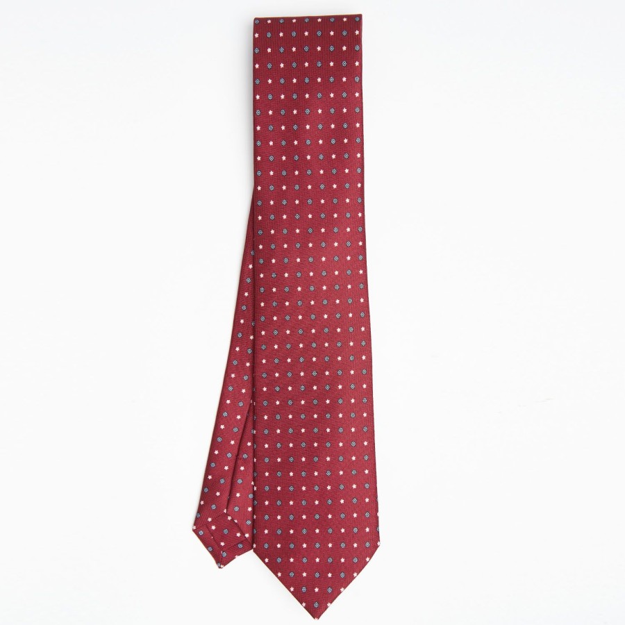 Hot E.Marinella Burgundy Sartorial Classic Silk Tie Small Flower Pattern