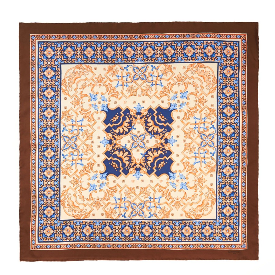 Best E.Marinella Light Brown Silk Scarf 90 - Mediterranean Vibes