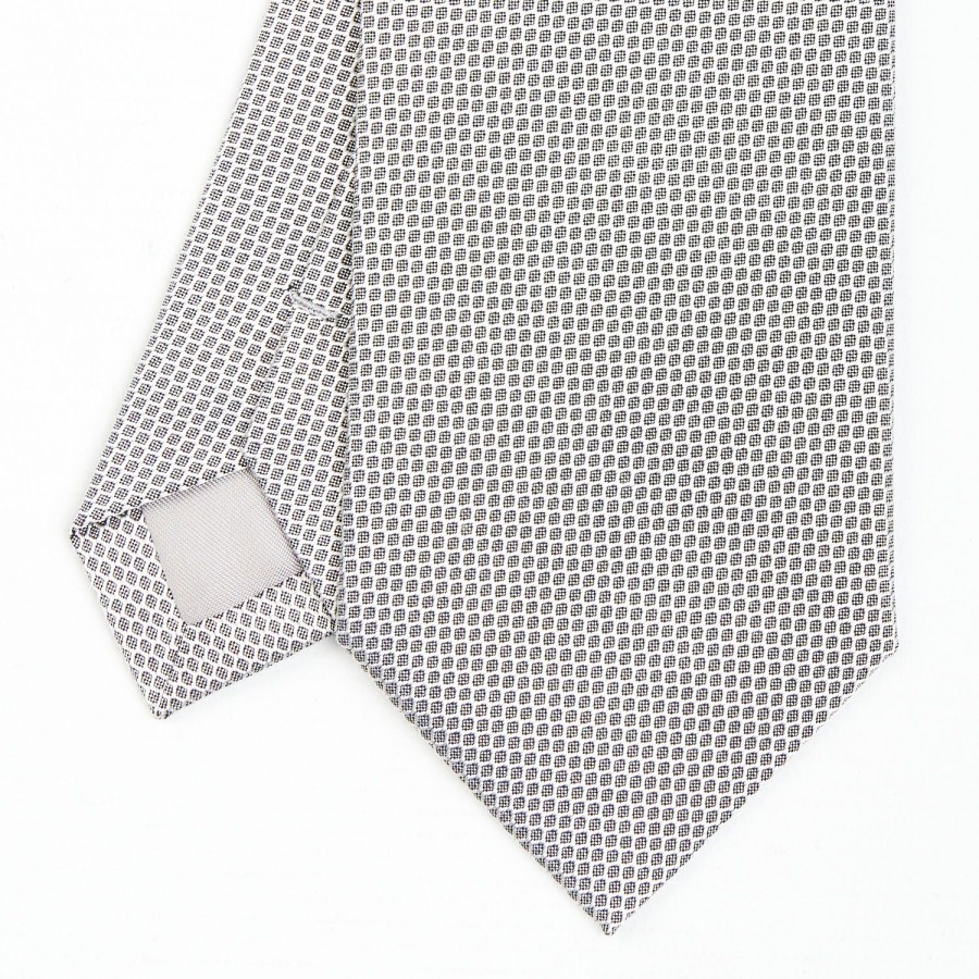 Best E.Marinella Light Grey Ceremonial Jacquard Silk Tie - Small Geometric Pattern