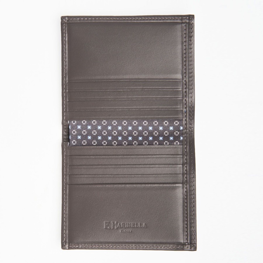 Online E.Marinella Dark Grey Small Wallet In Silk And Leather