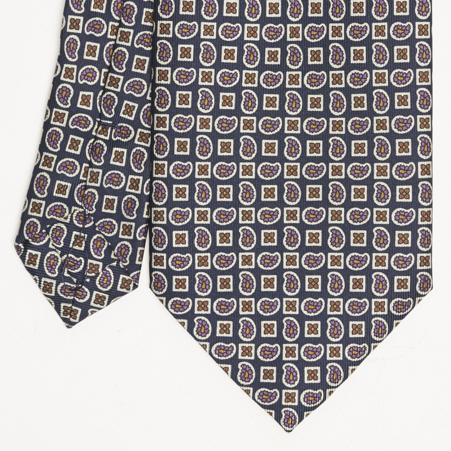 Hot E.Marinella Dark Blue Extra Long Sartorial Silk Tie Paisley Pattern