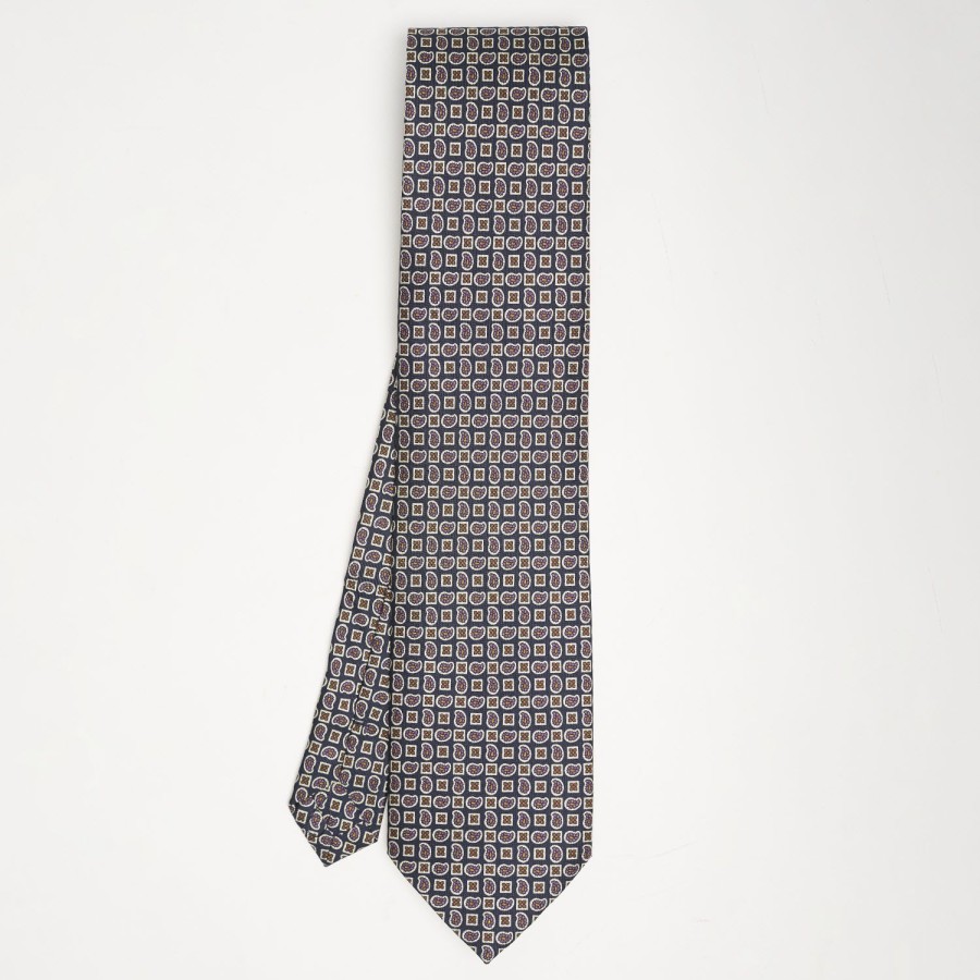 Hot E.Marinella Dark Blue Extra Long Sartorial Silk Tie Paisley Pattern