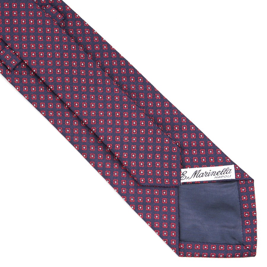 New E.Marinella Dark Blue Sartorial Jacquard Silk Tie - Small Geometric Pattern