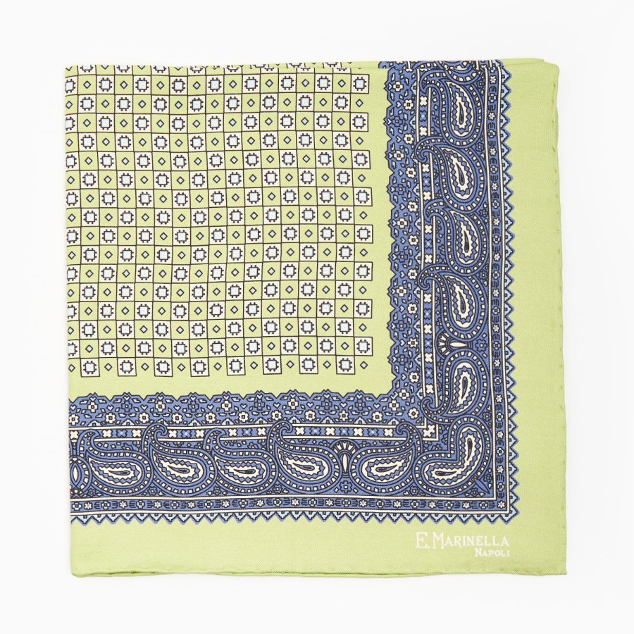 Wholesale E.Marinella Light Green Hand-Printed Silk Pocket Square Large Flower Pattern