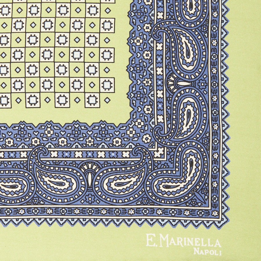 Wholesale E.Marinella Light Green Hand-Printed Silk Pocket Square Large Flower Pattern