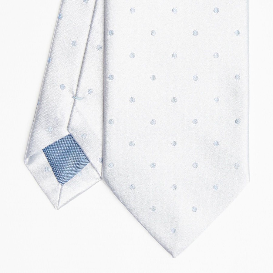 New E.Marinella Light Blue Cerimonial Silk Satin Tie Polka Dot Pattern