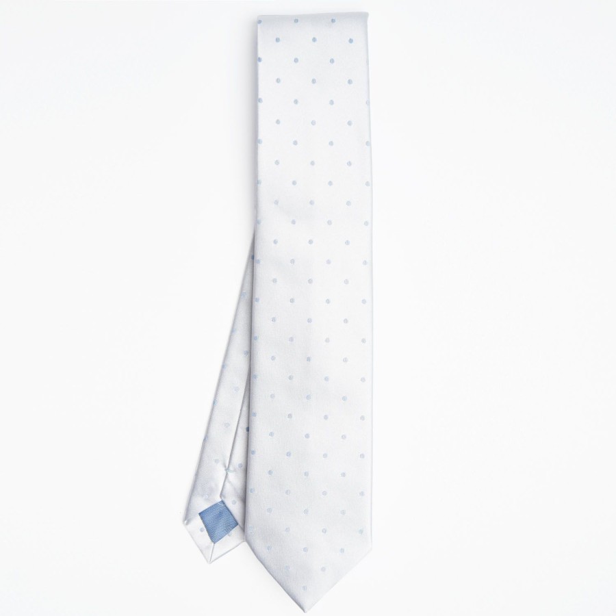 New E.Marinella Light Blue Cerimonial Silk Satin Tie Polka Dot Pattern