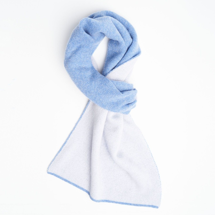 Clearance E.Marinella Light Blue And White Two-Tone Solid Cashmere Neck Warmer