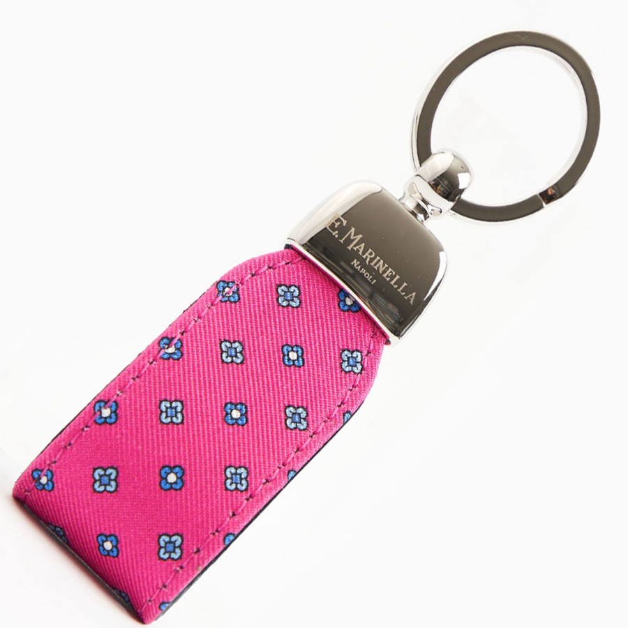 New E.Marinella Fucsia Keyfob In Silk And Leather