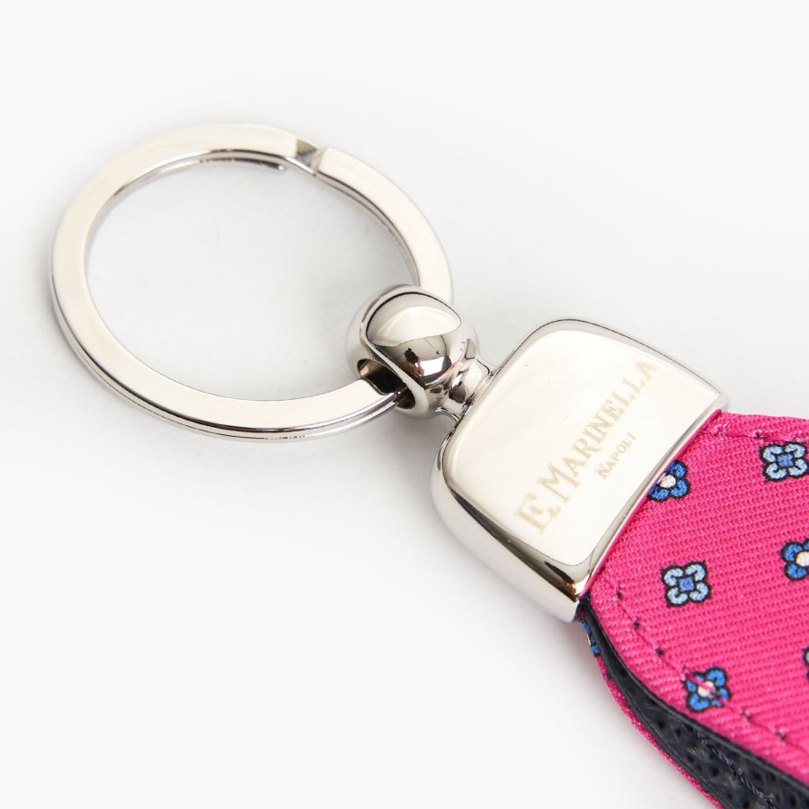 New E.Marinella Fucsia Keyfob In Silk And Leather