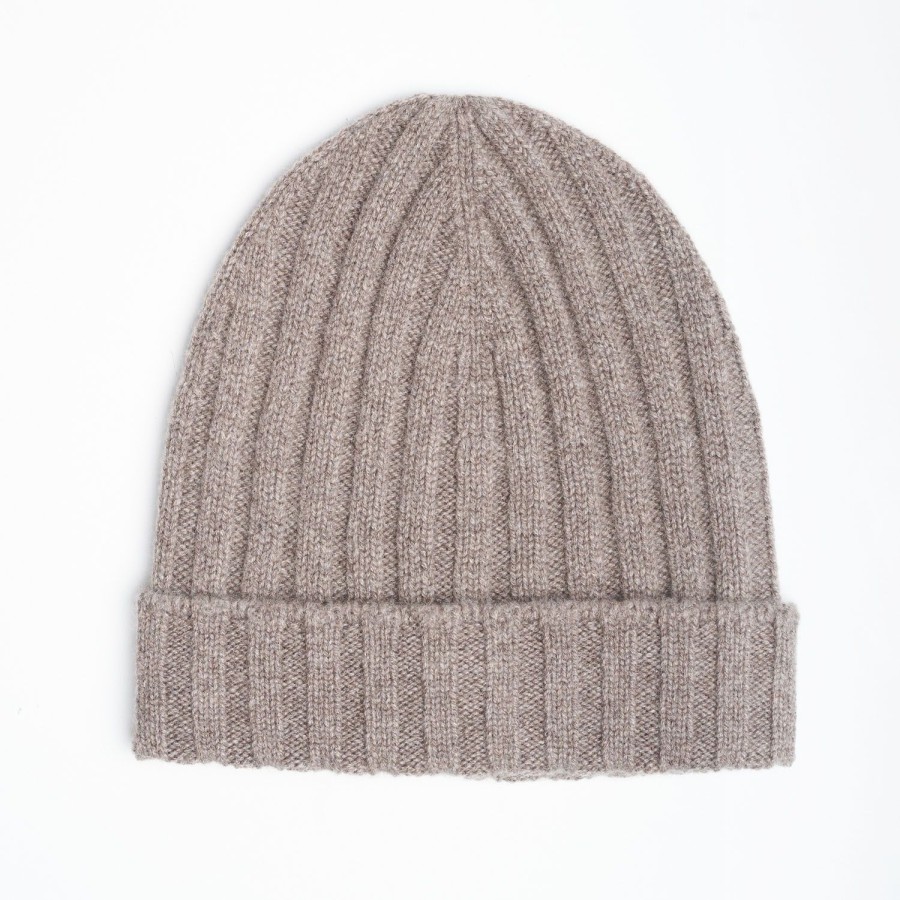 Online E.Marinella Taupe Colour Cashmere Ribbed Beanie