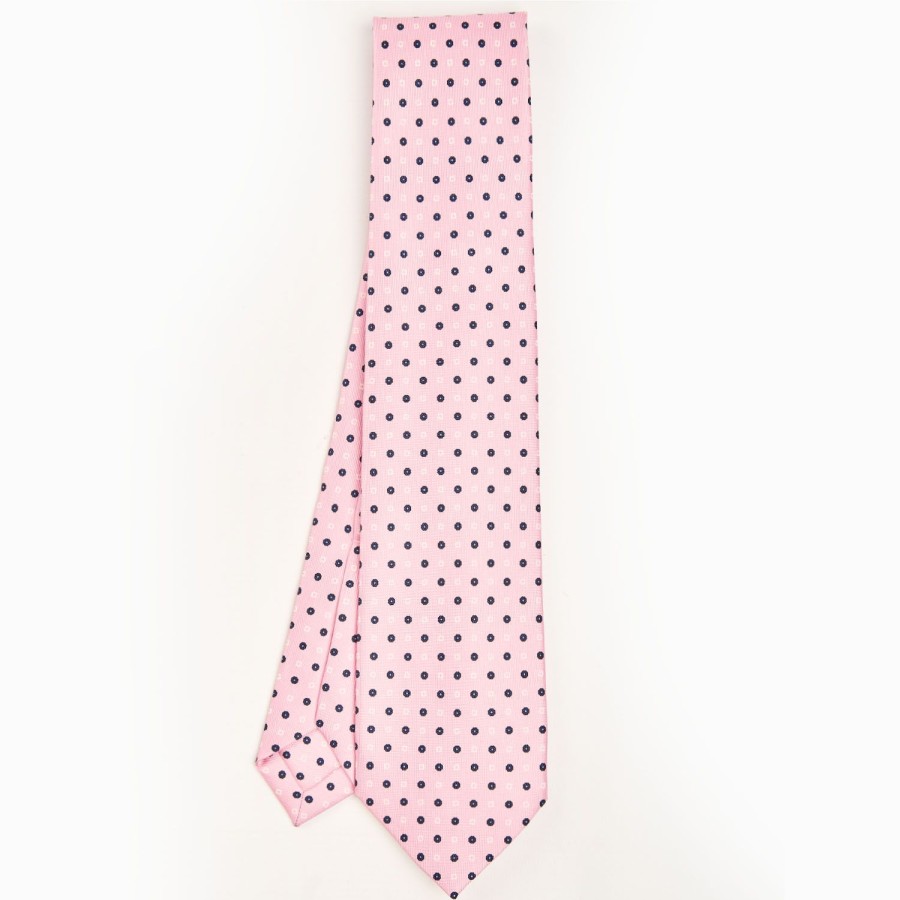 New E.Marinella Pink 5 Fold Sartorial Silk Tie - Small Flower Pattern