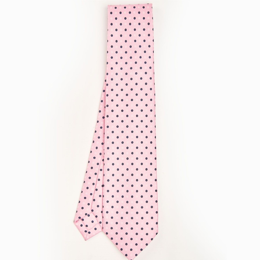 Best E.Marinella Pink 9 Fold Sartorial Silk Tie Small Flower Pattern