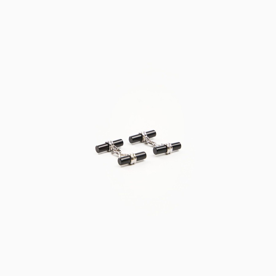 Best E.Marinella Double Bar Cufflinks With Onyx In Silver