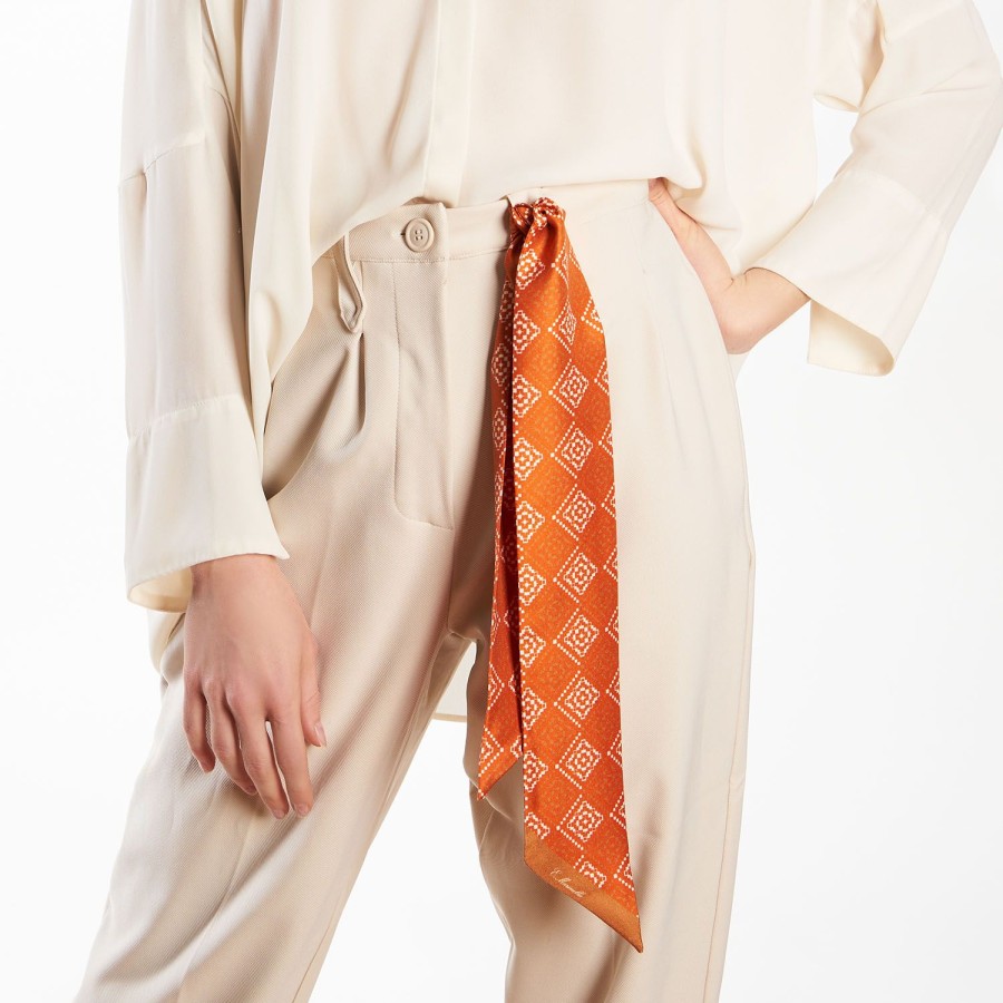 New E.Marinella Orange Silk Twilly - Archivio Pattern