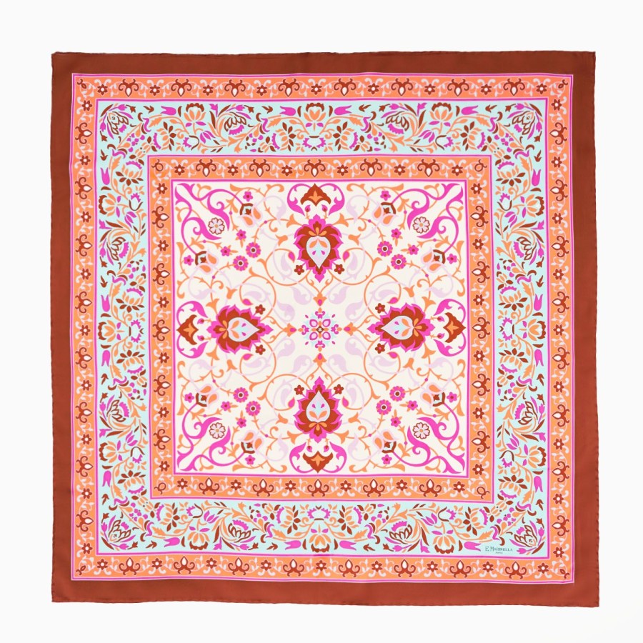 Clearance E.Marinella Brown Silk Scarf 90 - Damask Pattern