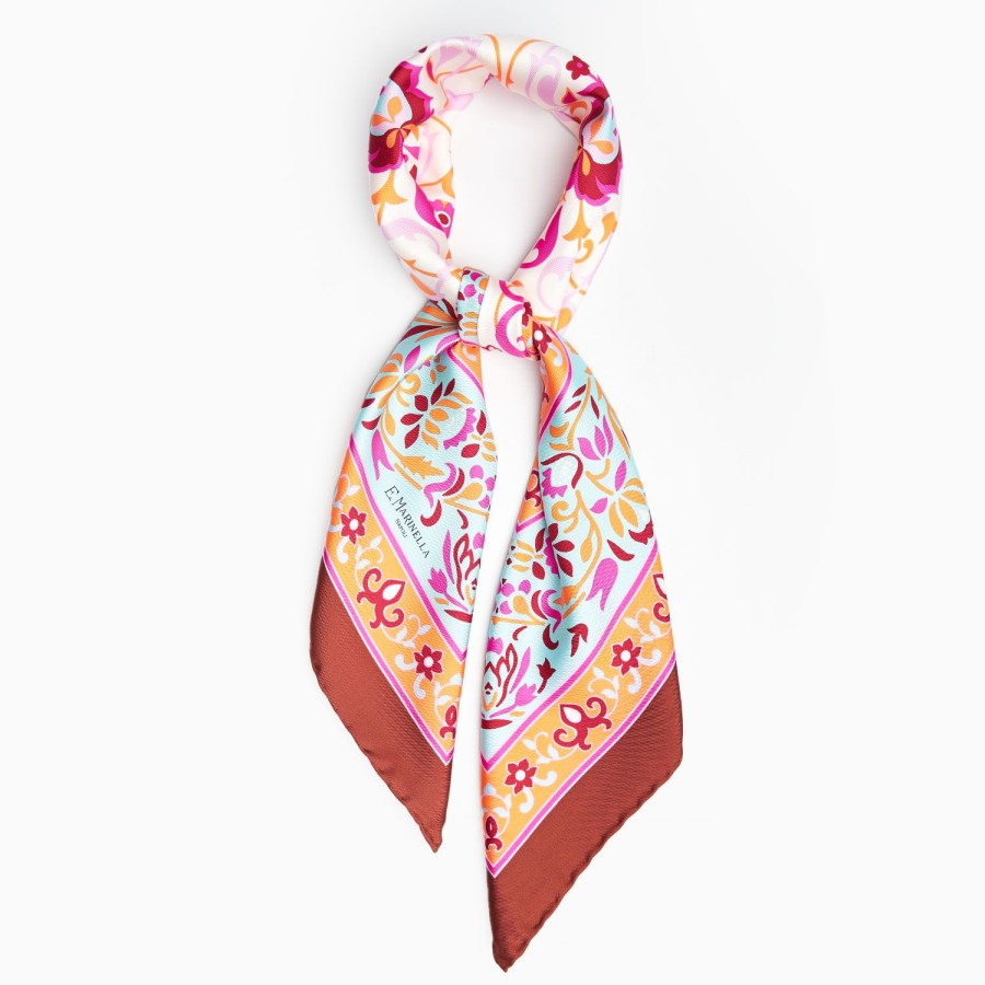 Clearance E.Marinella Brown Silk Scarf 90 - Damask Pattern