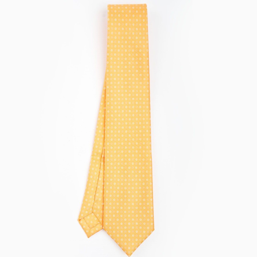 Online E.Marinella Yellow Extra Long Silk Tie - Small Flower Pattern