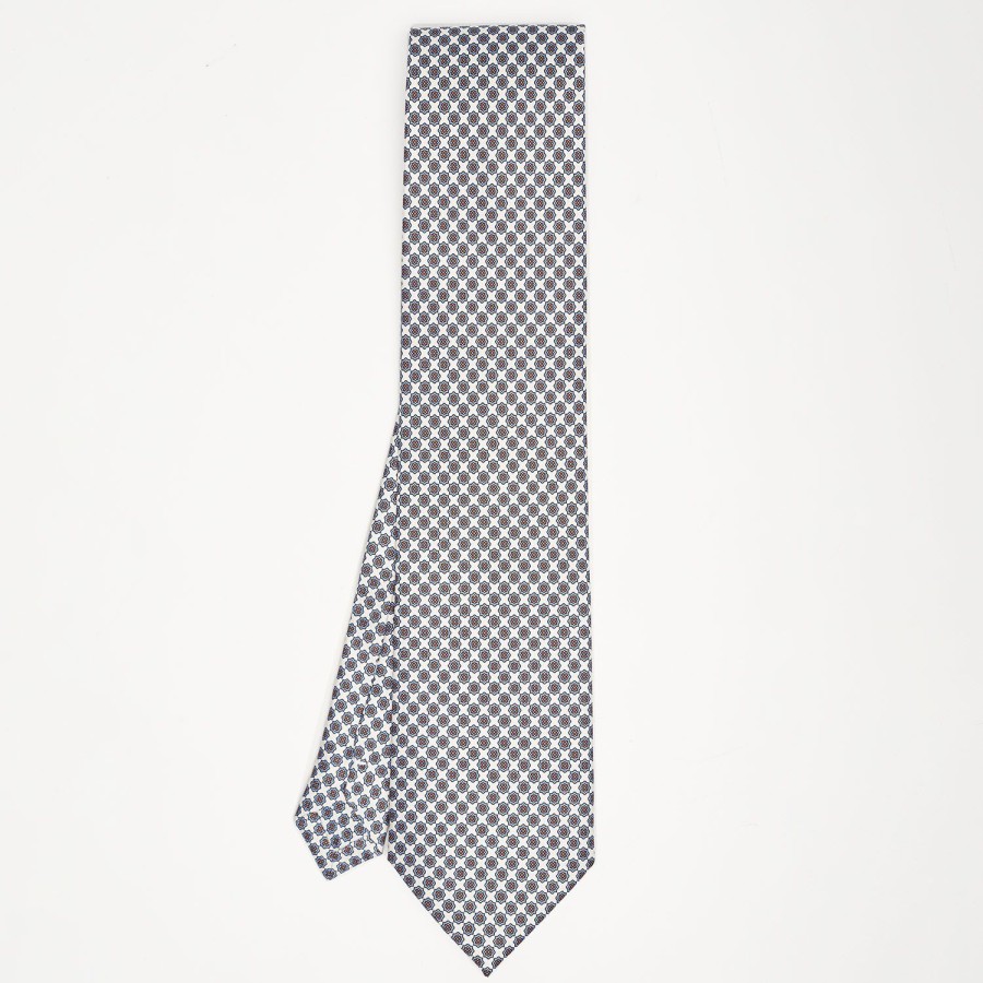 Wholesale E.Marinella White Extra Long Sartorial Silk Tie - Small Flower Pattern