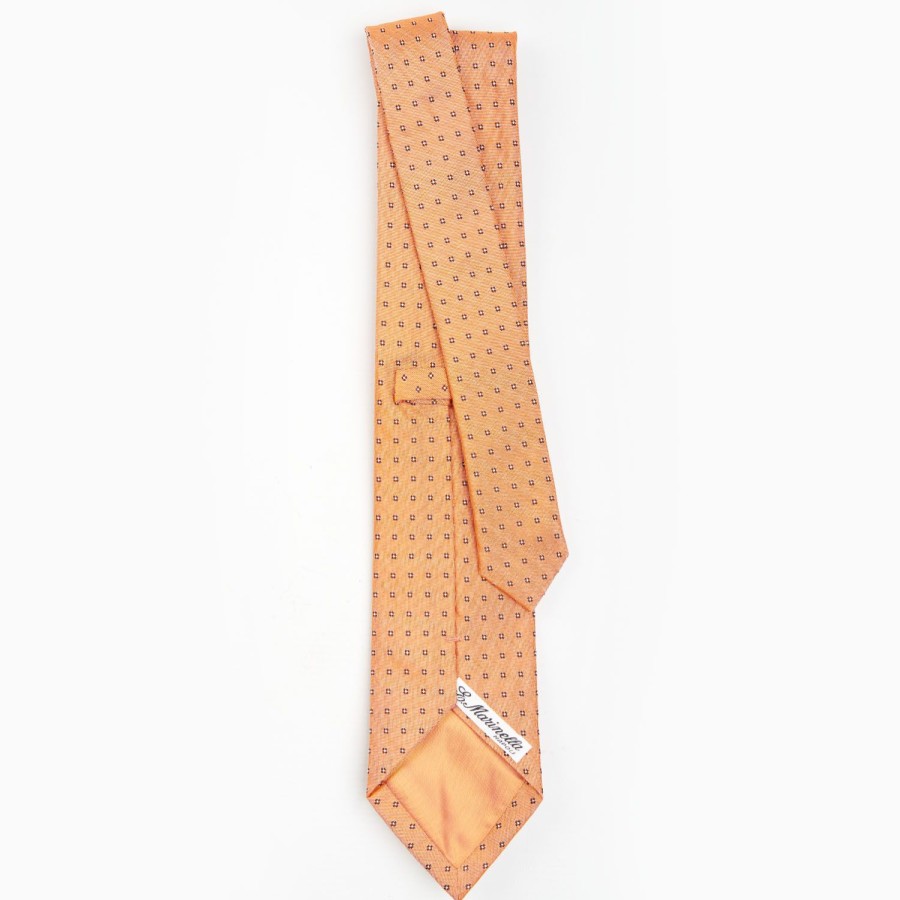 Wholesale E.Marinella Orange Sartorial Jacquard Silk Tie - Small Flower Designs