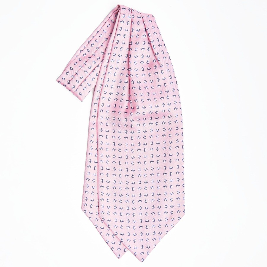 Clearance E.Marinella Pink Silk Ascot Tie - Small Flower Designs