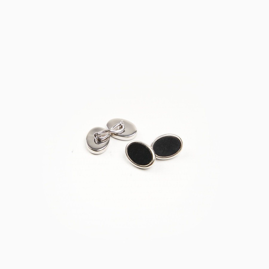 Online E.Marinella Black Double Onyx Cufflinks In Silver