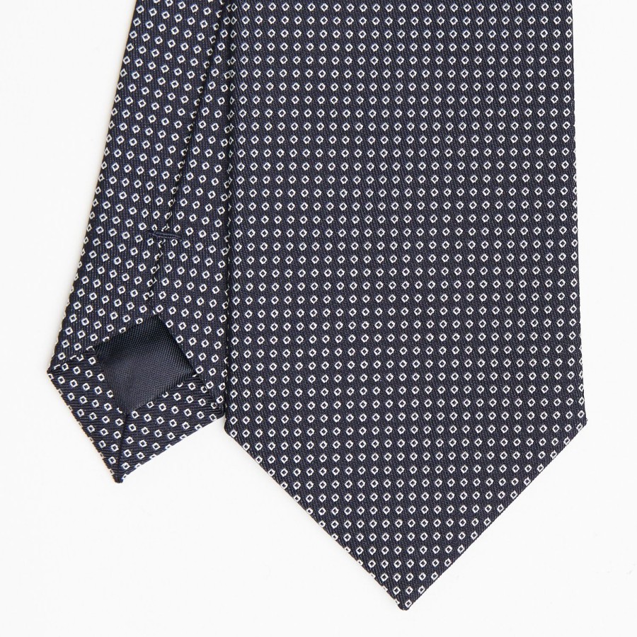 Clearance E.Marinella Dark Blue Ceremonial Jacquard Silk Tie Small Geometric Pattern