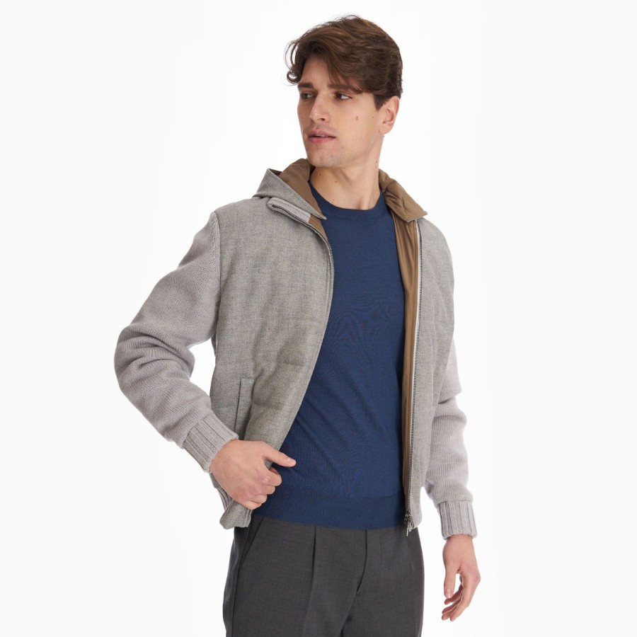 Clearance E.Marinella Gray Wool Tricot Knitted Bomber Jacket